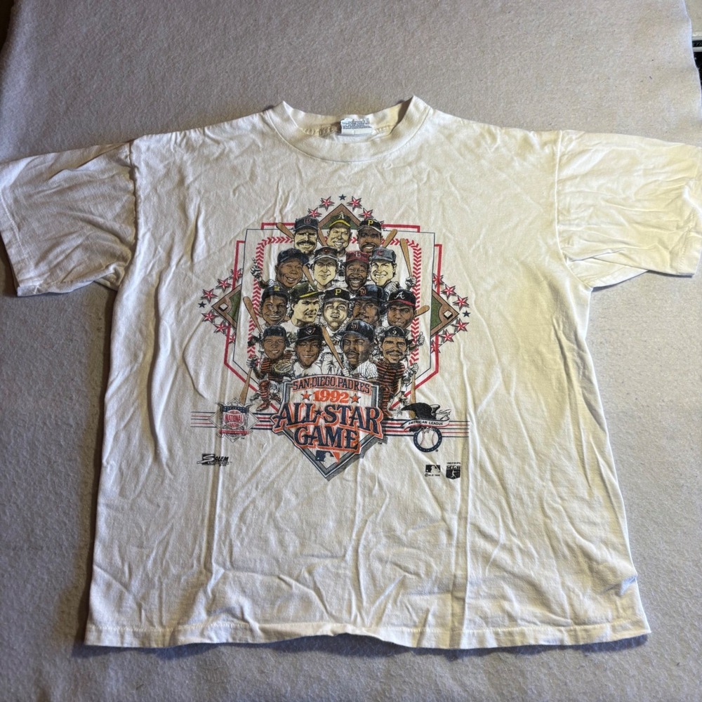 Vintage San Diego Padres Shirt All Star Game Caricature Salem Sportswear Mens L